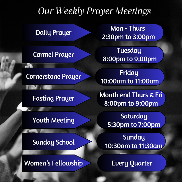 Weekly Prayer meeting Schedule